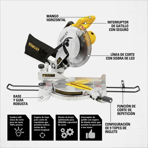 Sierra De Inglete 1650w +disco Corte Aluminio Stanley Sm16b3 GRADO A