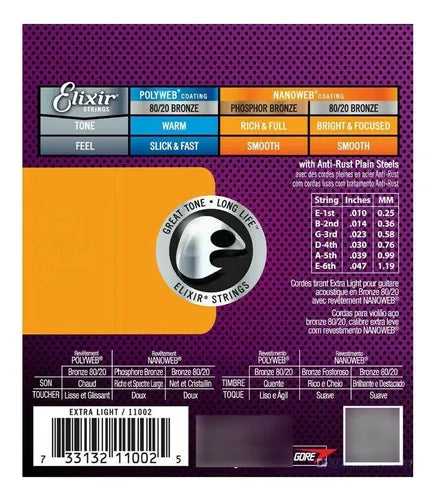 Elixir Phosphor Bronze 1047 Nanoweb Cuerdas Acustica 16002