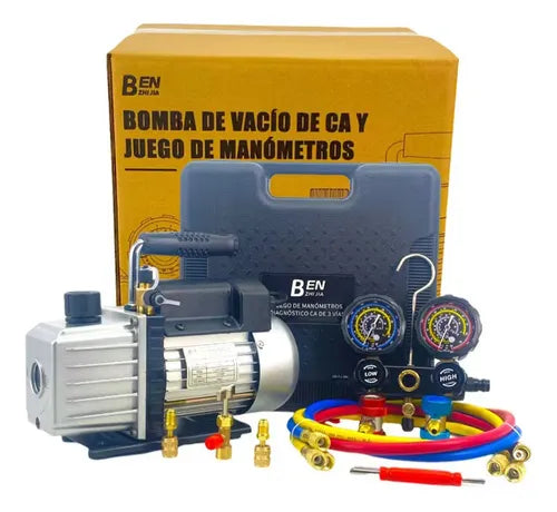 Bomba De Vacío Benzhijia 5cfm 1/3hp 110v + Kit De Manómetro