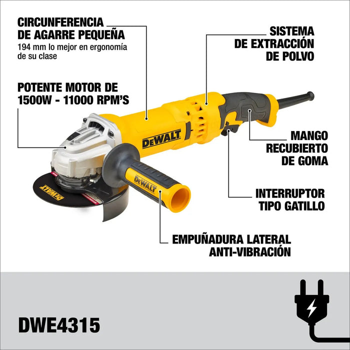 Esmeriladora Amoladora Angular 4½ Quickchange Dewalt Dwe4315 Color Amarillo Frecuencia 50 Hz/60 Hz GRADO B
