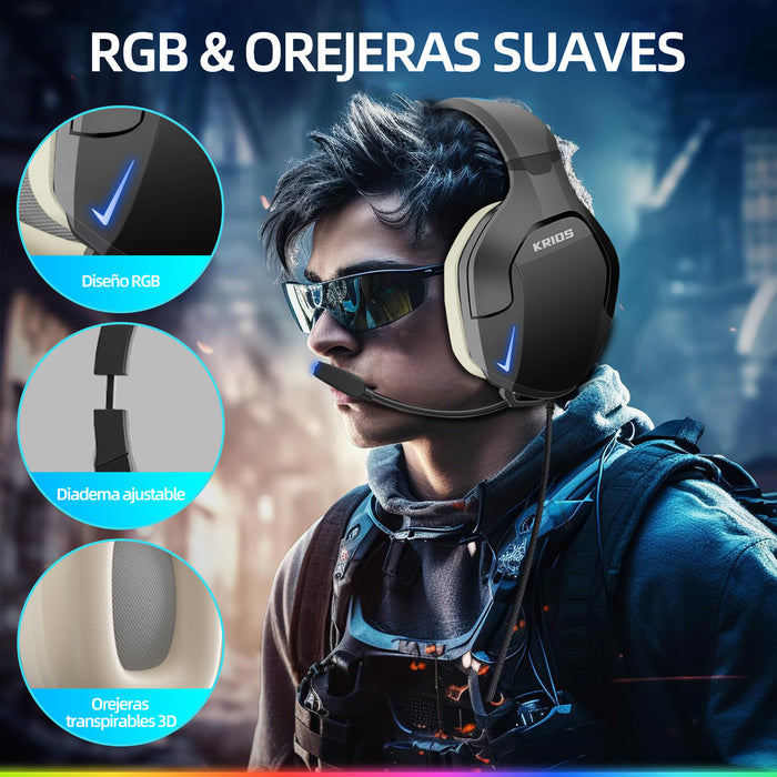 Audífonos Gamer Para Xbox Pc Ps4 Krios K10 Con Microfono Y Led Rgb Color Negro