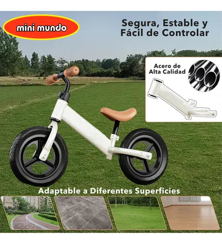 Bicicleta De Equilibrio Entrenadora Sin Pedales para Niños Ruedas de 11 Pulgadas Color Blanco Mini Mundo DWZ-122003 GRDO B