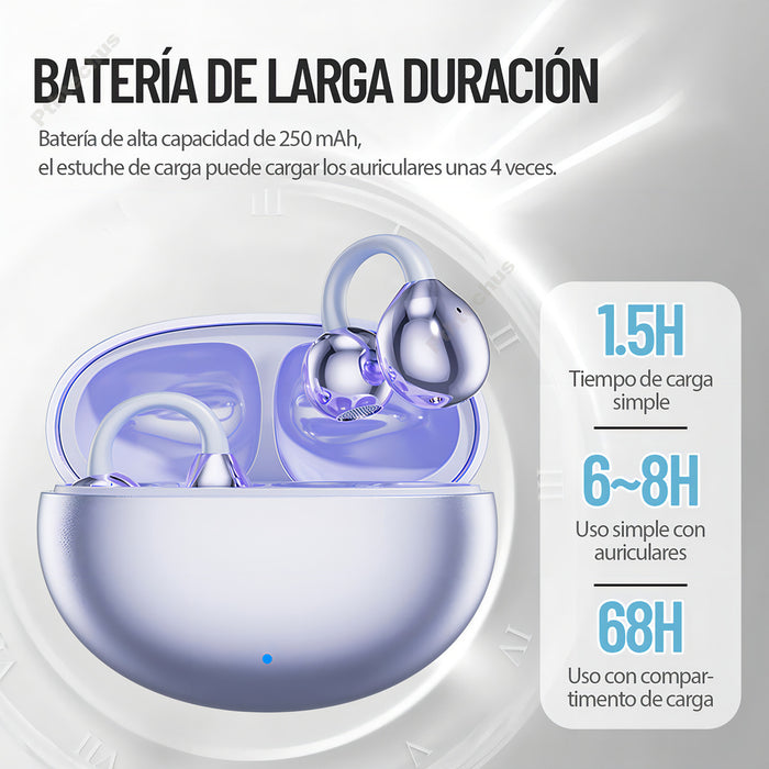 Audífonos Pthtechus M91 Clip-ear Inalambricos Bluetooth Ipx6 Micrófono Hd Integrado Open Ear Cancelación De Ruido Earbuds Gamer Deportivos Headset Luz Led Color Violeta