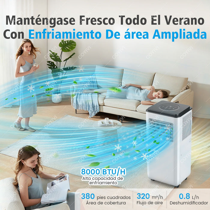 Aire Acondicionado Portátil 8000btu/h Con Deshumidificación Y Control Remoto 24h Temporizador 3 Modos Y Modo De Sueño 3 Velocidades Refrigerante R32 Coyivi GRADO B