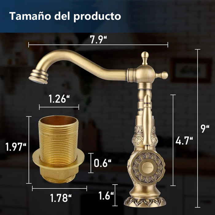 GRIFO LLAVE BANO MEZCLADORA MONOMANDO LATÓN ANTIGUO GRADO A