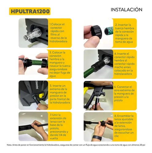 Hidrolavadora Eléctrica 1200 Parazzini 1450psi 70 bar 6.5 l/min con acesorios sin jabonera GRADO A