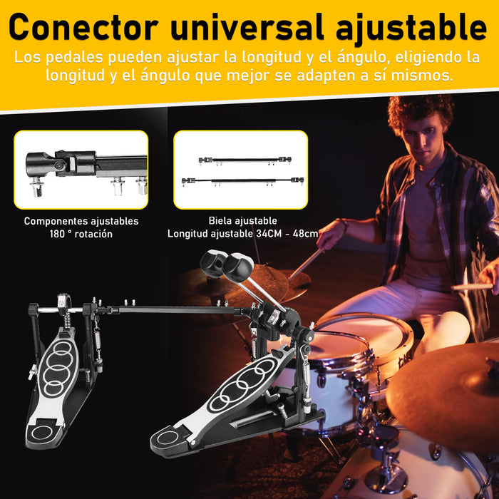 DOBLE PEDAL BOMBO TAMBOR REFORZADO 34-48CM AJUSTABLE, JUOPLD PEDAL BATERIA GRADO B