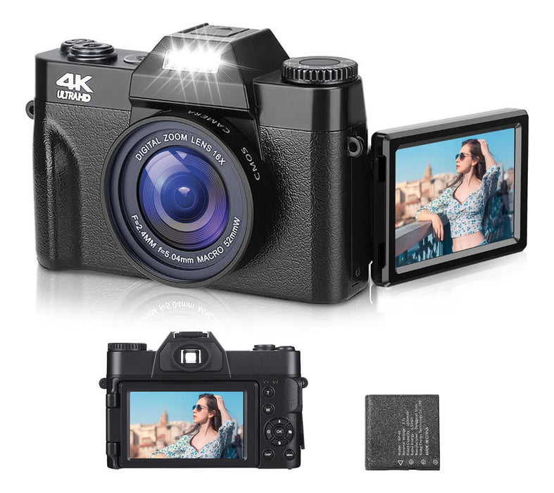 Cámara Digital Compacta Ourlife Con Flash Y Grabación De Video En 4k Negro