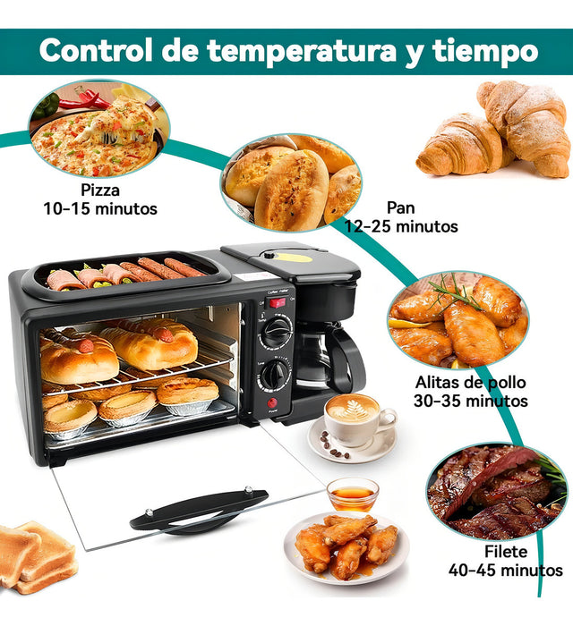 3 EN 1 HORNO TOSTADOR PARA DESAYUNO CON CAFETERA GRADO A