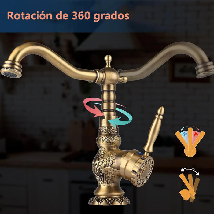GRIFO LLAVE BANO MEZCLADORA MONOMANDO LATÓN ANTIGUO GRADO A