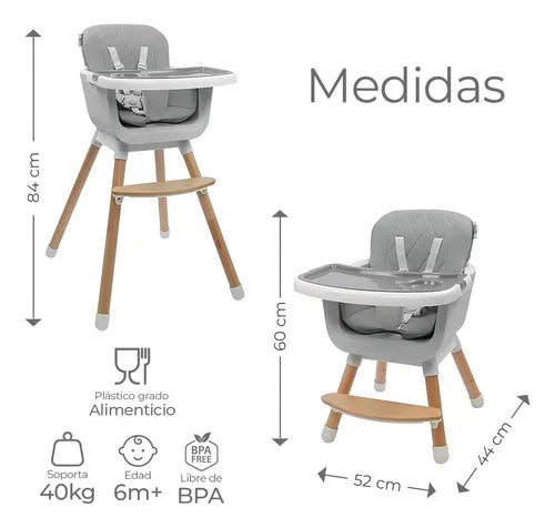 Silla Alta Para Bebé De Comer Periquera Ajustable 4 En 1 Gris Oscuro Grado B