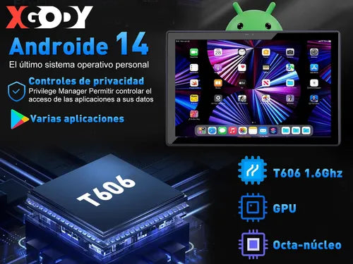 Tablet 10.1 Xgody 16 Gb Ram 256 Gb Con Teclado Android 14 1tb Tf Expansión Soporte De Tarjeta Sim Octa Core 1.6ghz 8000mah Certificación Google Gms Con Funda Teclado Lápiz Óptico
