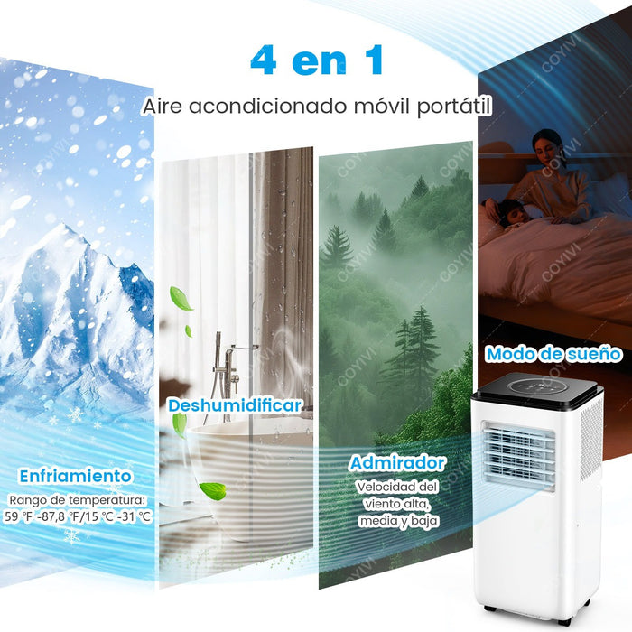 Aire Acondicionado Portátil 8000btu/h Con Deshumidificación Y Control Remoto 24h Temporizador 3 Modos Y Modo De Sueño 3 Velocidades Refrigerante R32 Coyivi GRADO B