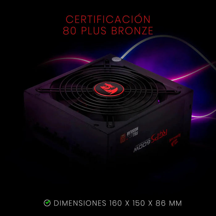 FUENTE DE PODER REDRAGON RPGS GC-PS003 600W MODULAR BRONCE COLOR BLACK NEGRO GRADO B