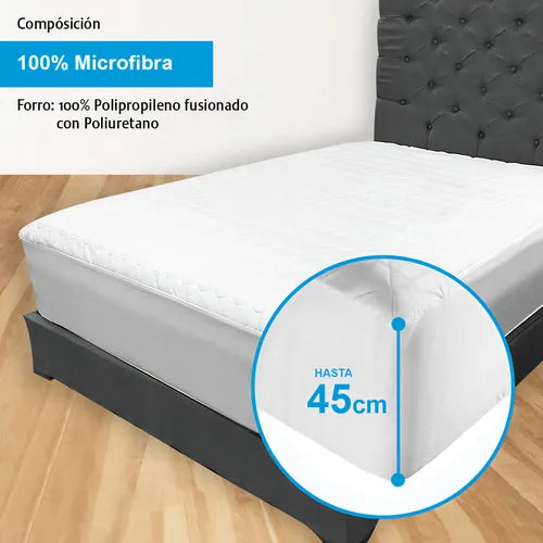 Protector Cubre Colchón King Size Spring Air Comfort Basic 100% Impermeable, Acolchado, Hipoalergénico, Antiácaros, Antibacterial, Transpirable, Ajustable Hasta 45 GRADO B  Cm De Altura Grado B