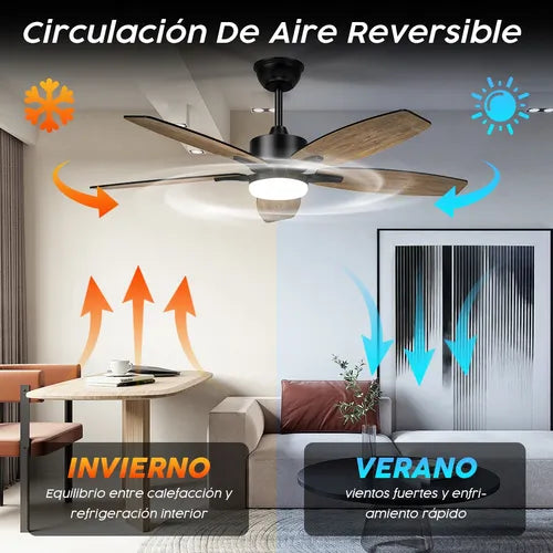 Ventilador De Techo Led 6 Velocidade Control Remoto 5 Aspas, Acero Inoxidable, 3 Opciones De Luz, 6500k, 4500k, 3500k, Sincronización 1h, 2h, 4h, Adelante Y Atrás, Sala De Estar, Dormitorio, Oficina.