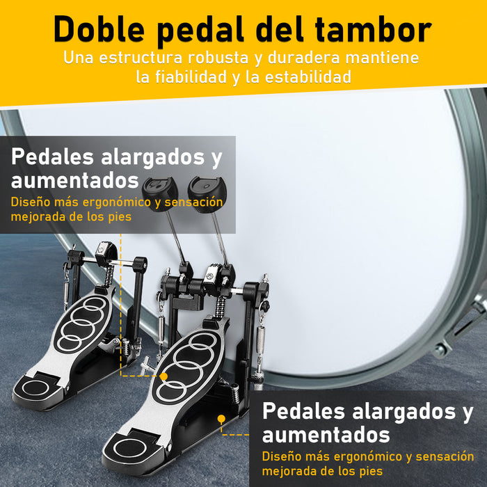 DOBLE PEDAL BOMBO TAMBOR REFORZADO 34-48CM AJUSTABLE, JUOPLD PEDAL BATERIA GRADO B