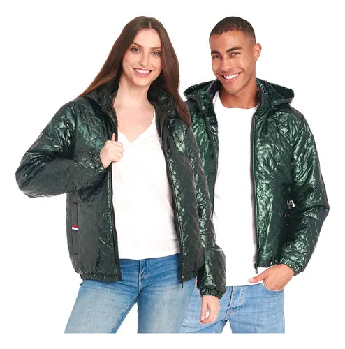 Chamarra Moderna Unisex Colección Invierno Thats Hot 2 VERDE METALICO