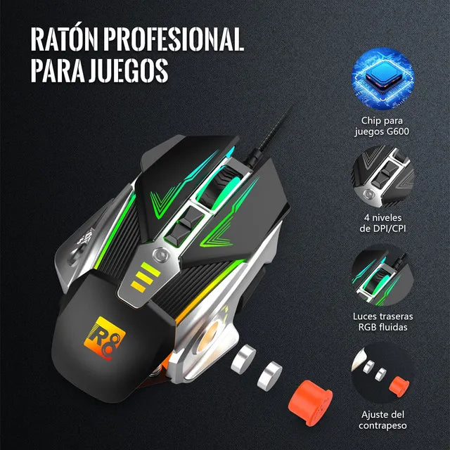 Mouse Gamer Ergonomico Rgb 7 Botones 7200 Dpi Usb Grado A