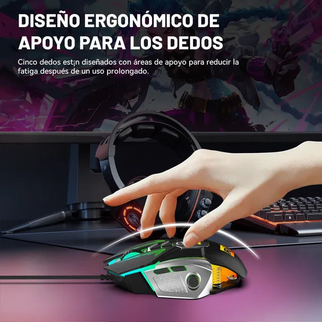 Mouse Gamer Ergonomico Rgb 7 Botones 7200 Dpi Usb Grado A