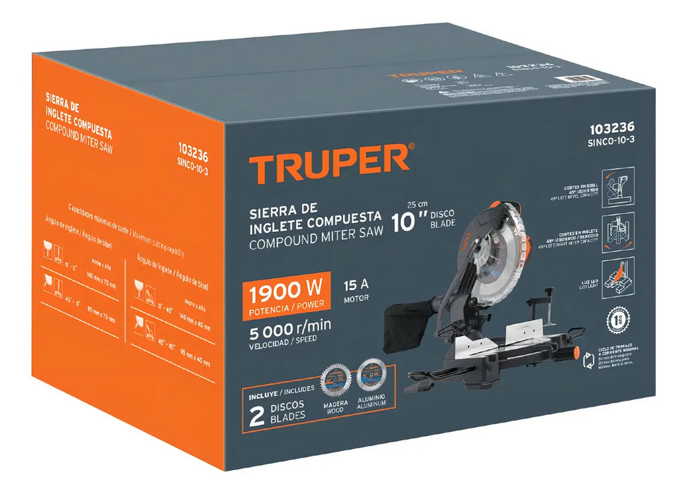 SIERRA DE INGLETE COMPUESTA 10'', 1800 W TRUPER SINCO -10-3 GRADO A