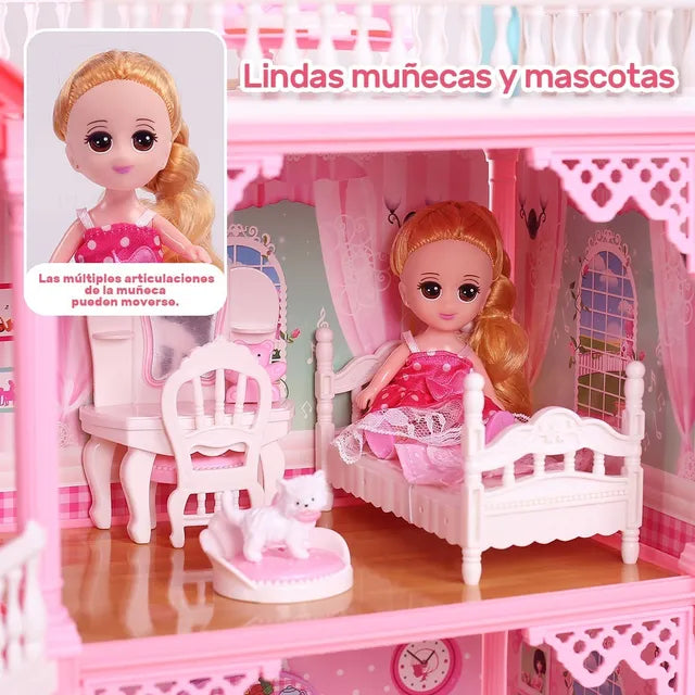 Casas De Muñecas Rosas De Niñas Exquisita Casa De Muñeca Led Grado A