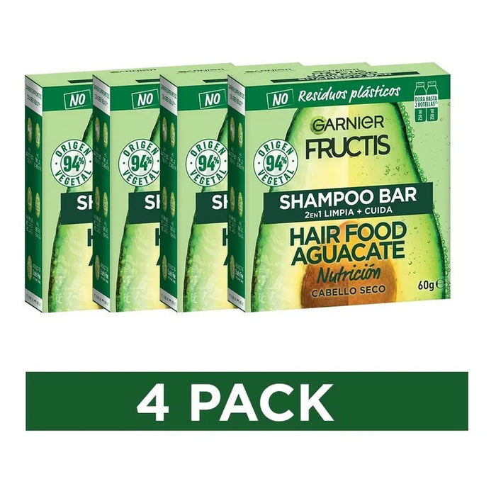 4 Pack Garnier Shampoo Bar Hair Food Aguacate 60 Gr GRADO A