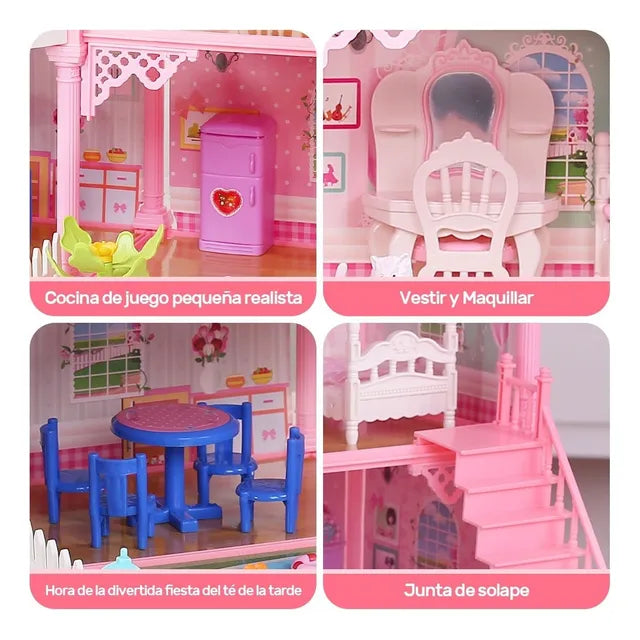 Casas De Muñecas Rosas De Niñas Exquisita Casa De Muñeca Led Grado A