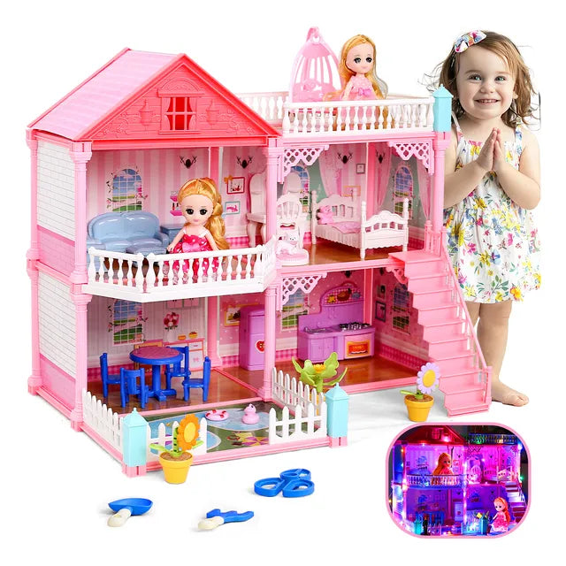 Casas De Muñecas Rosas De Niñas Exquisita Casa De Muñeca Led Grado A