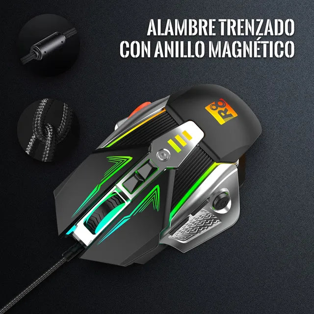 Mouse Gamer Ergonomico Rgb 7 Botones 7200 Dpi Usb Grado A