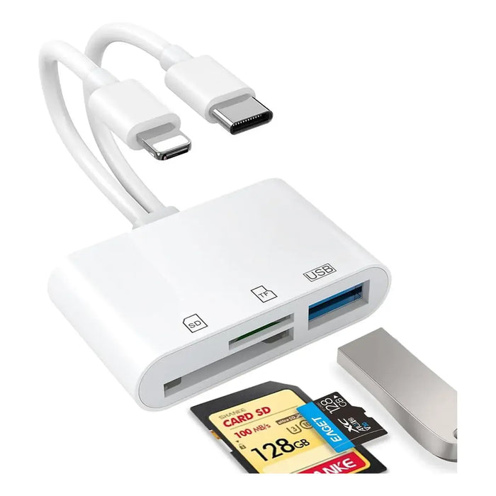 ADAPTADOR SD LECTOR DE TARJETAS SD LECTOR DE TARJETAS DE MEMORIA 5 EN 1, ADAPTADOR OTG USB LECTOR DE TARJETAS SD PARA CELULAR PARA IPHONE/IPAD/XIAOMI COMPUTADORA BLANCO JEEYEE