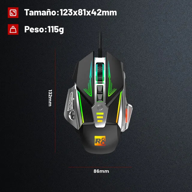 Mouse Gamer Ergonomico Rgb 7 Botones 7200 Dpi Usb Grado A