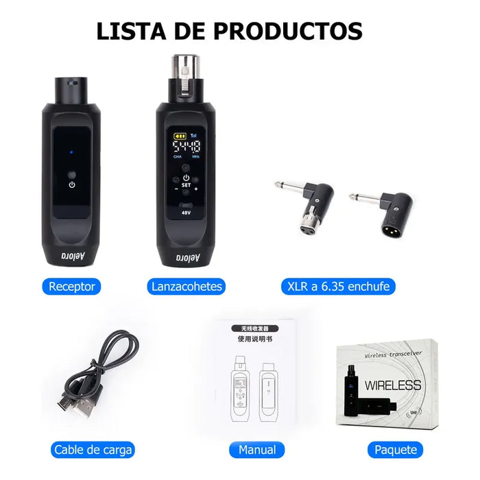 AELORA SISTEMA MICRÓFONOS INALÁMBRICOS TRANSMISOR RECEPTOR NEGRO GRADO B