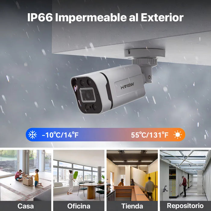 Kit H.view HV-84AHD5001-1TB De Cámara de Videovigilancia Circuito Cerrado 5mp 4 Cámaras Exterior Disk 1000gb Dvr Color Blanco Two-way Audio Grado B