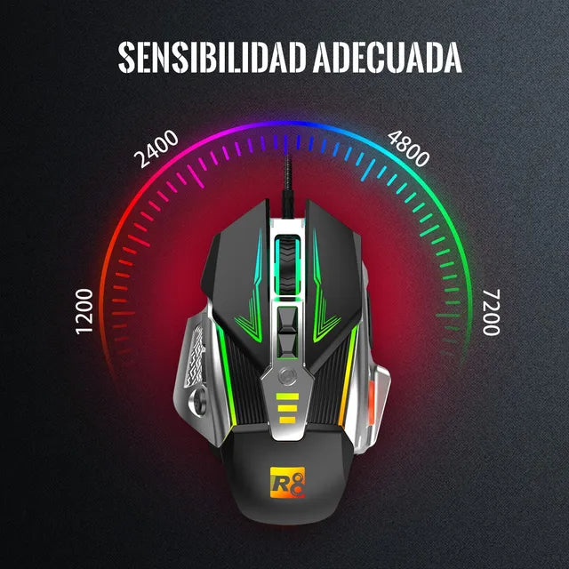 Mouse Gamer Ergonomico Rgb 7 Botones 7200 Dpi Usb Grado A