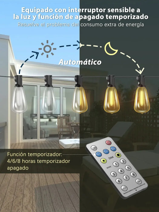 Guirnalda Luces Exterior Solar 30m 30+2 St38 Led Foco Jardin GRADO B