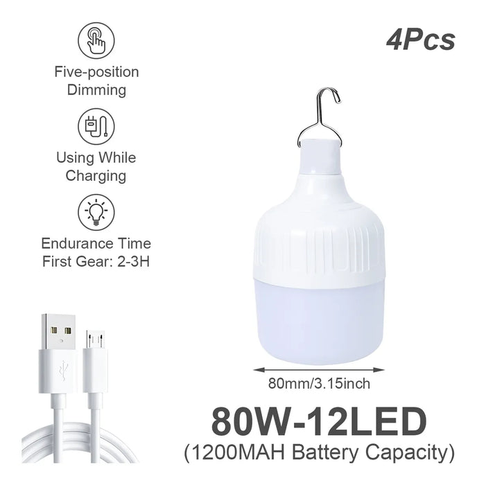 4 Luces de Emergencia Portátiles Recargables USB (80W) - Focos LED Potentes Grado B