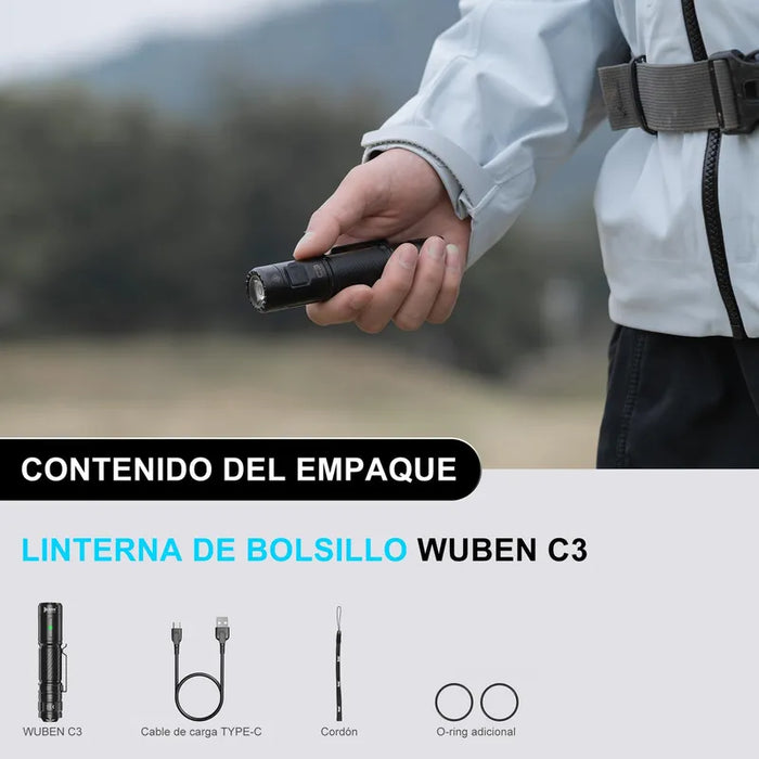 Linterna Wuben C3 recargable impermeable 1200 lúmenes Grado A