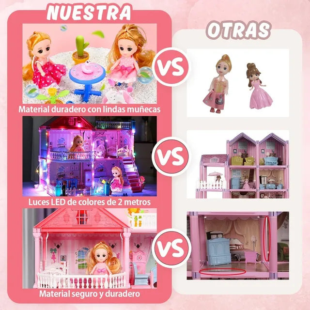 Casas De Muñecas Rosas De Niñas Exquisita Casa De Muñeca Led Grado A