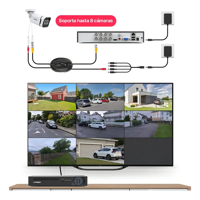 Kit H.view HV-84AHD5001-1TB De Cámara de Videovigilancia Circuito Cerrado 5mp 4 Cámaras Exterior Disk 1000gb Dvr Color Blanco Two-way Audio Grado B
