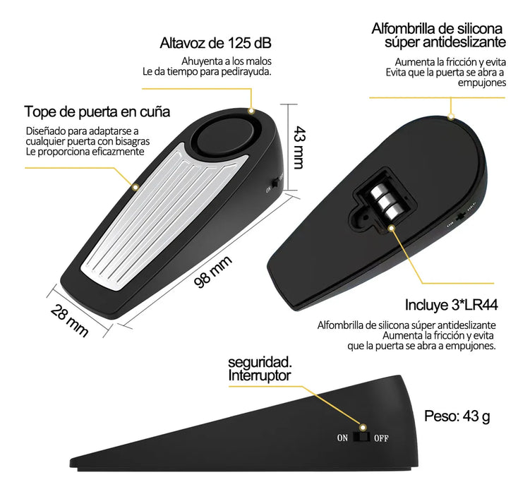 tope de puerta portatil cuña alarma con sirena 2 pcs  .