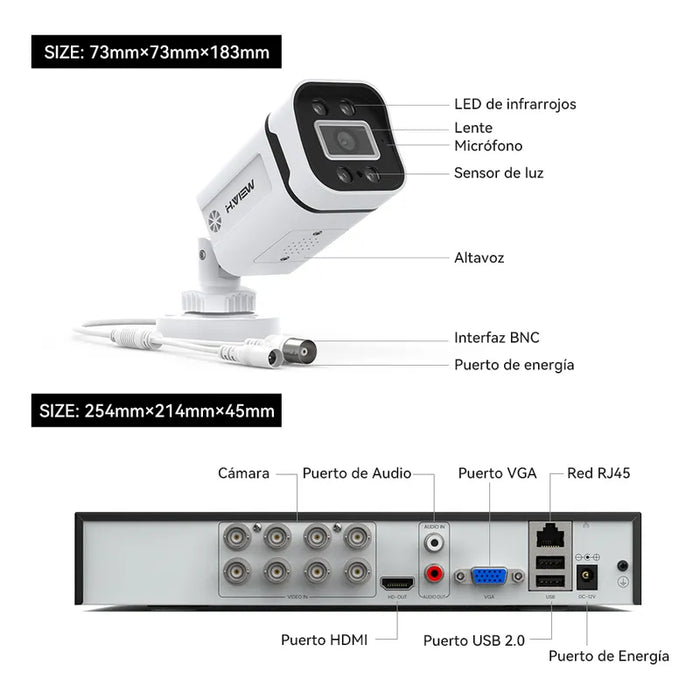 Kit H.view HV-84AHD5001-1TB De Cámara de Videovigilancia Circuito Cerrado 5mp 4 Cámaras Exterior Disk 1000gb Dvr Color Blanco Two-way Audio Grado B