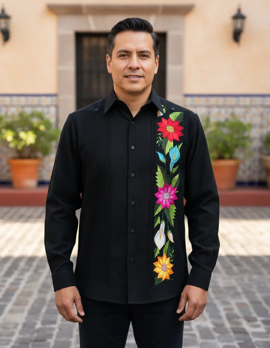 guayabera yucateca bordada. lino. m/l. alcatraz. mayakim 5362 GRADO B