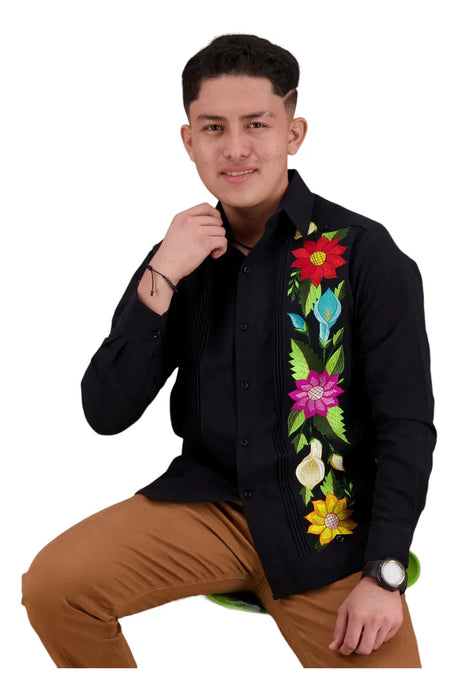 guayabera yucateca bordada. lino. m/l. alcatraz. mayakim 5362 GRADO B