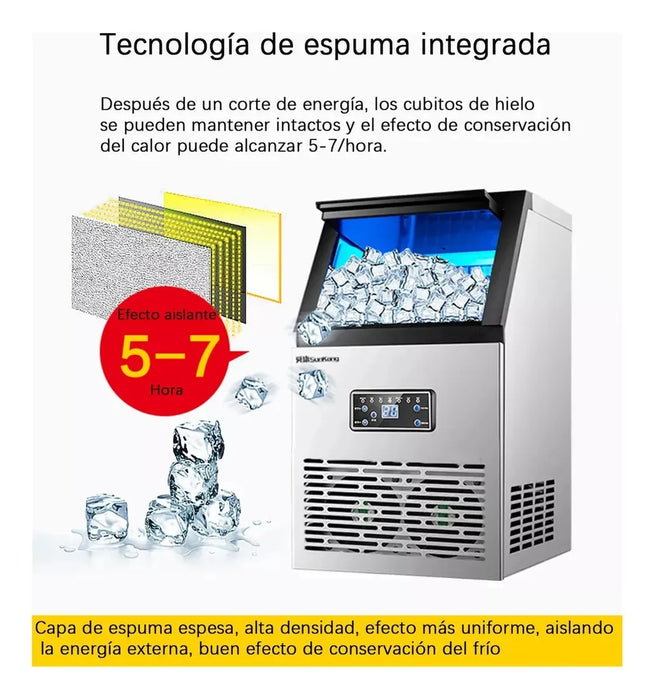 Máquina Para Hacer Hielo Comercial, 60kg/24 Horas 2 Modos GRADO B