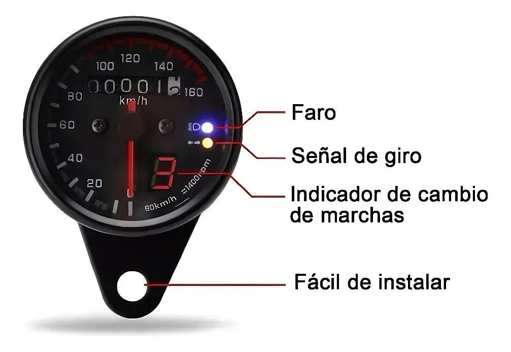 VELOCI­METRO UNIVERSAL PARA MOTOCICLETA CON INDICADORES LED GRADO B