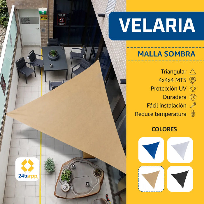 Malla Sombra 4x4x4 Mts 90% Toldo Velaria Reforzada Argollas 1 GRADO B