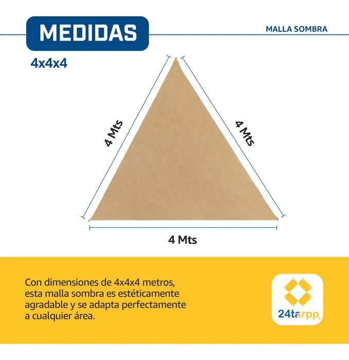 Malla Sombra 4x4x4 Mts 90% Toldo Velaria Reforzada Argollas 1 GRADO B