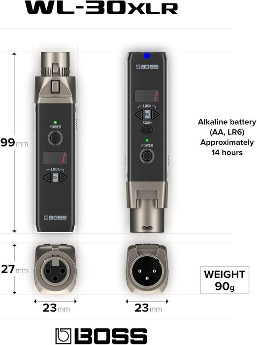 sistema de micrófono inalámbrico boss® wl-30xlr color negro GRADO B
