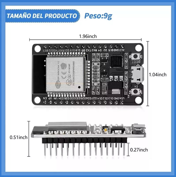 Rexqualis  MÃ³dulo Esp32 Wifi + Bluetooth 4.2 Ble Nodemcu Con Cable Usb GRADO B